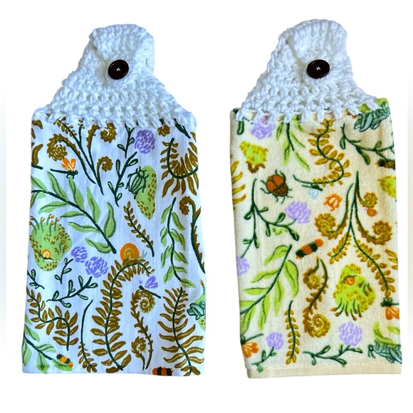 Hand Crafted Colorful Dragonflies Floral Hanging Hand Towels Crochet Top - Picture 3 of 12